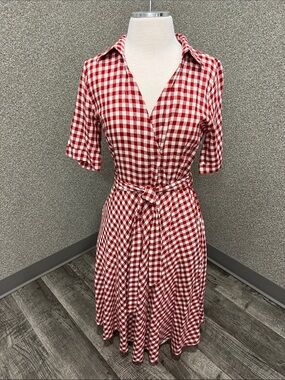 TeeBerry & Weave Red and White Gingham Short Sleeve A-line Flare Dress Size S
